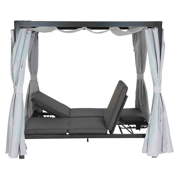 Loungeliege Waikiki - L x B x H: 206 x 150 x 200 cm, Anthrazit - Elegante graue Gartenliege mit Baldachin und verstellbarer Rückenlehne für entspannte Stunden im Freien. Genießen Sie Komfort und Stil!