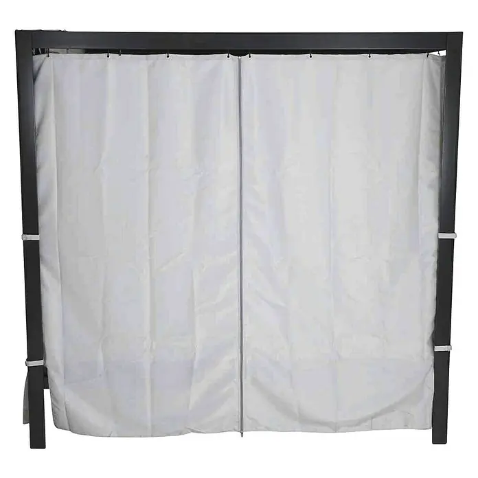 Loungeliege Waikiki - L x B x H: 206 x 150 x 200 cm, Anthrazit - Schwarzer Rahmen mit weißen Vorhängen, ideal für Privatsphäre im Garten oder auf der Terrasse. Robuster Sichtschutz für entspannte Stunden im Freien.