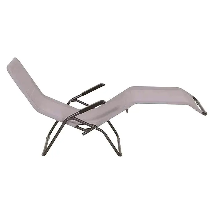 Gartenliege Anco - Grau, Metall, Klappbar - Abbildung eines grauen Liegestuhls mit Armlehnen. Er ist verstellbar und bietet eine bequeme Liegefläche.