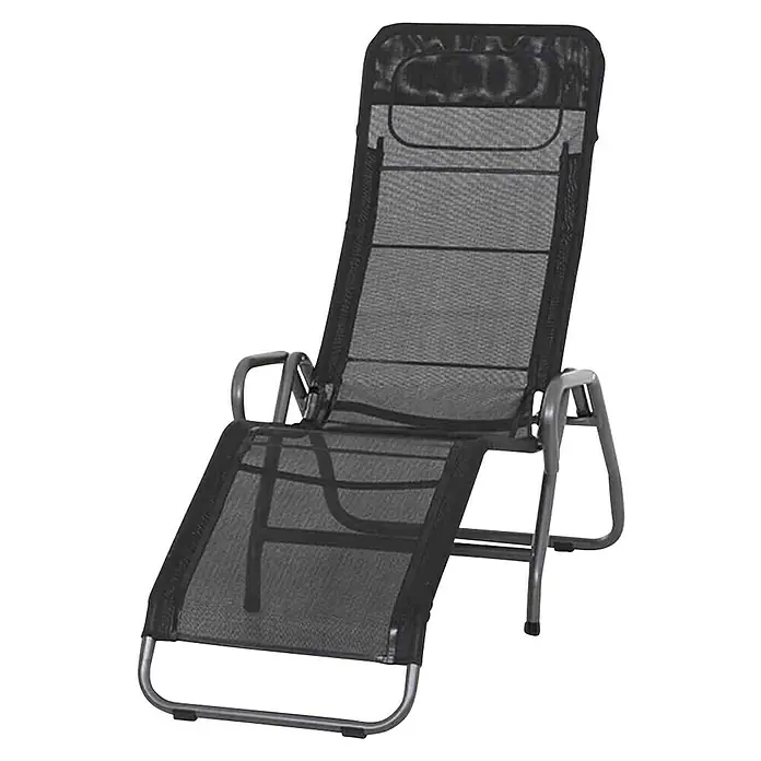 Gartenliege Bito - Schwarz, Metall, Klappbar - Grauer, verstellbarer Liegestuhl mit Armlehnen und Kopfstütze. Ideal für entspannte Stunden im Garten oder auf der Terrasse.