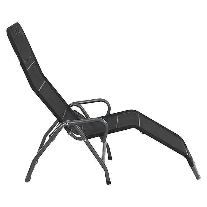 Gartenliege Bito - Schwarz, Metall, Klappbar - Schwarzer Liegestuhl mit verstellbarer Rückenlehne für Entspannung im Freien. Bequemes Design für erholsame Stunden im Garten.