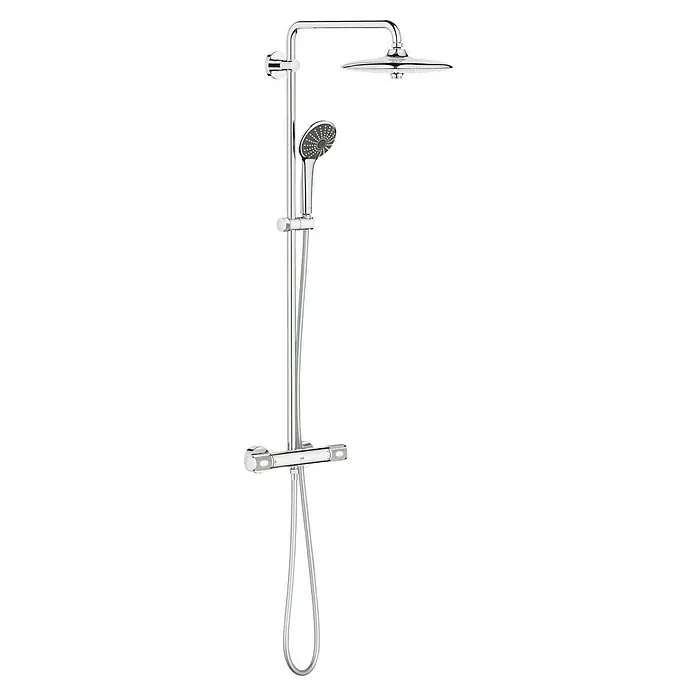 Grohe Vitalio Joy Duschsystem 260 - Mit Thermostatarmatur, Lochabstand: 100,5 cm, Anzahl Strahlarten: 3 Stk., Chrom - Duschsystem mit Kopf- und Handbrause in Chrom. Das Duschsystem mit Thermostat sorgt für ein luxuriöses Duscherlebnis.