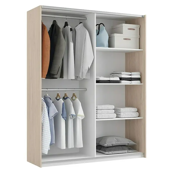 Muebles Pitarch Armario de puertas correderas Onix - L x An x Al: 62 x 150 x 200 cm, Roble aurora/Blanco - Armario con mucho espacio de almacenamiento. El armario ofrece espacio para colgar y estirar la ropa. Ideal para dormitorio o vestidor.