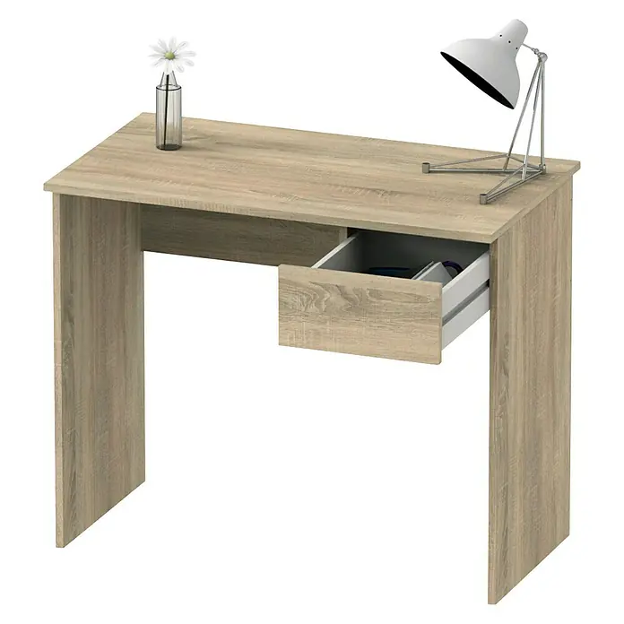 Muebles Pitarch Eko Mesa de escritorio con cajón - L x An x Al: 50 x 90 x 76 cm, Roble - El escritorio de madera con cajón ofrece un espacio de trabajo práctico y elegante para tu hogar u oficina. Ideal para trabajar y estudiar.
