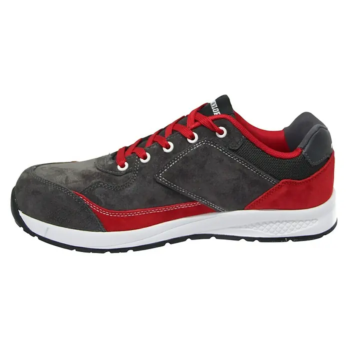 Dunlop Zapato bajo de seguridad Flying Luka - 36, Clase de protección según EN ISO 20345: S3, Gris/Rojo - Zapato de seguridad gris Dunlop con detalles rojos y suela blanca, ideal para protección laboral y confort.