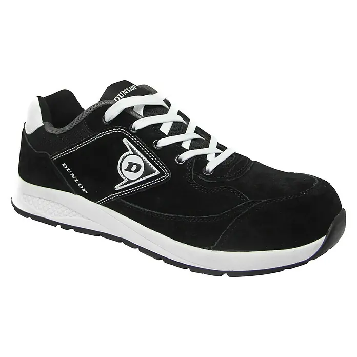Dunlop Zapato bajo de seguridad Flying Luka - 36, Clase de protección según EN ISO 20345: S3, Negro - Zapato de seguridad Dunlop negro con suela y cordones blancos, que ofrece protección y confort óptimos para el trabajo diario.