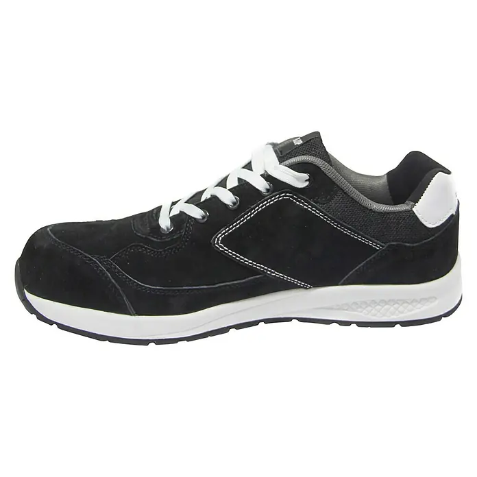 Dunlop Zapato bajo de seguridad Flying Luka - 36, Clase de protección según EN ISO 20345: S3, Negro - Zapatilla deportiva de cuero negra con cordones y suela blancos, ideal para el uso diario. Calzado cómodo y elegante para toda ocasión.