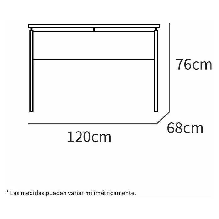 Muebles Pitarch Teide Mesa de escritorio - L x An x Al: 68 x 120 x 76 cm, Blanco - Diagrama de las dimensiones de la mesa: 120 cm de ancho, 76 cm de alto y 68 cm de profundidad.