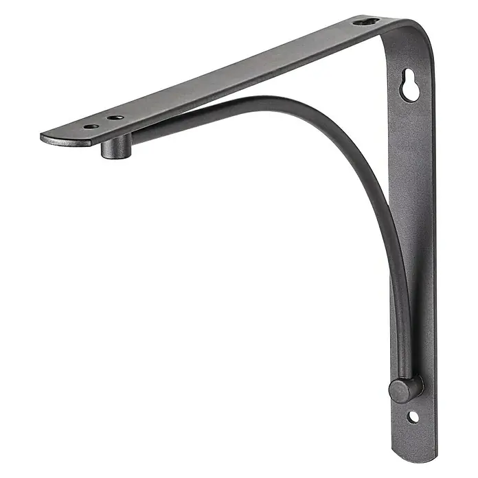 Stegkonsole Arch - B x H: 230 x 180 mm, Anthrazit - Ein stabiler, grauer Regalträger aus Metall mit geschwungenem Design für stilvolle Wandregale. Robuste Konstruktion mit Befestigungslöchern.