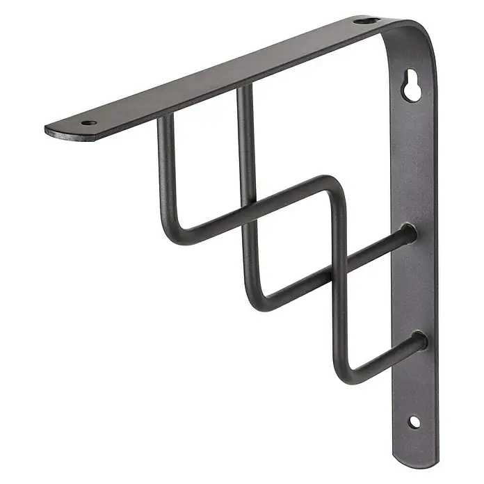 Stegkonsole Stairs - B x H: 180 x 230 mm, Anthrazit - Ein schwarzer, moderner Regalträger mit einem einzigartigen, wellenförmigen Design für eine stilvolle Wandmontage und vielseitige Regalkonfigurationen.