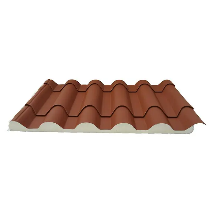 Panel de sándwich  Coppo Piano - 3,5 m x 1 m x 45 mm, Teja - Teja de acero color terracota con base aislante para construcción nueva o renovación.