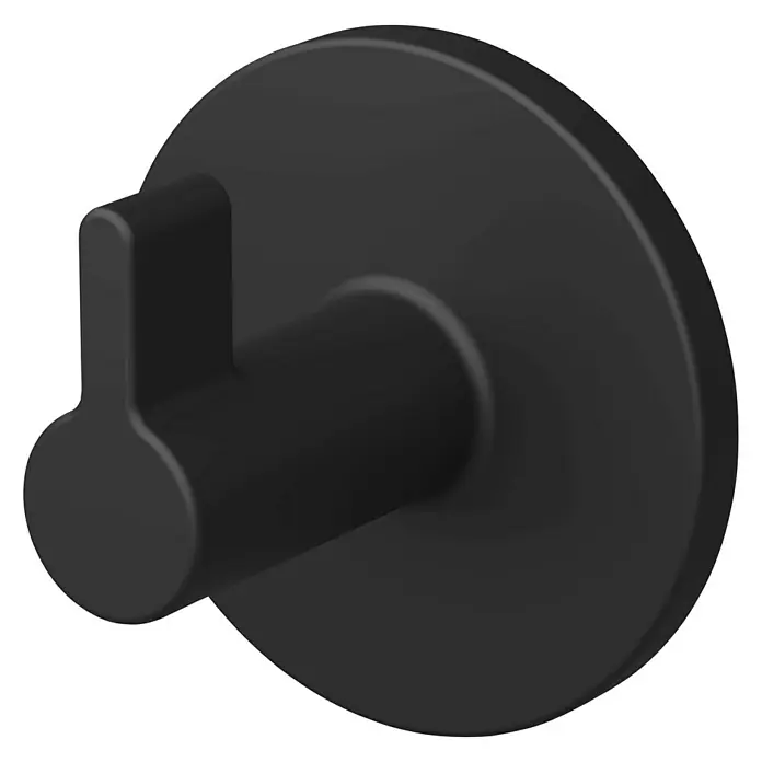 Lenz Handtuchhaken Nero - Durchmesser: 5,5 cm, Schwarz, Matt - Nahaufnahme eines mattschwarzen Wandhaken, der ein minimalistisches und modernes Design für Badezimmer und Garderoben zeigt.