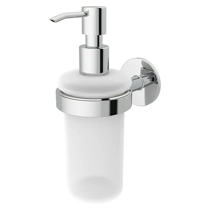 Lenz Seifenspender Vida - L x B x H: 13 x 7,35 x 18,9 cm, Metall, Chrom - Elegante Chrom-Seifenspender für Wandmontage. Moderner Spender mit satiniertem Behälter für stilvolle Badezimmer.