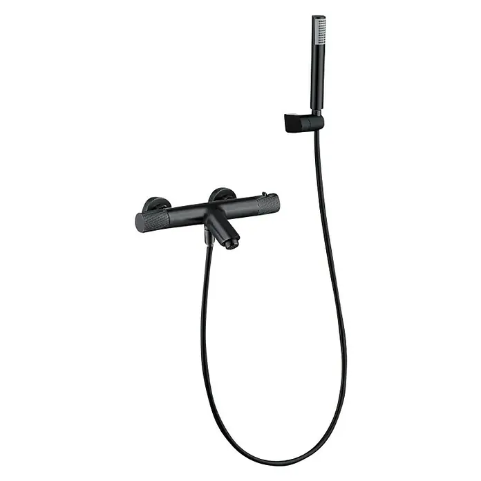 Imex Line Grifo termostático de bañera - Black gun metal - Conjunto de ducha negro con cabezal y manguera, elegante y moderno, ideal para cualquier baño. Diseño elegante para una experiencia de ducha lujosa.