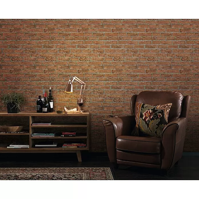 Rasch Vliestapete Stein - Rot/Grau, Steinoptik, 10,05 x 0,53 m - Stimmungsaufnahme