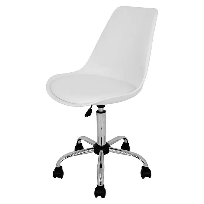 Silla de oficina Adriana - Blanco, Ruedas - Esta moderna silla de oficina blanca y cromada es elegante y funcional, ofreciendo confort para el espacio de trabajo.