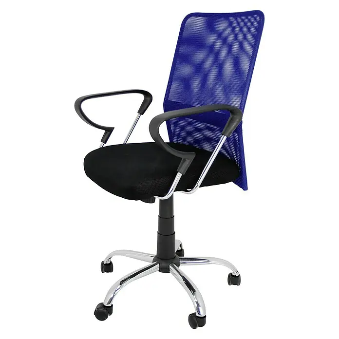 Silla de oficina Helena - Azul, Reposabrazos - Silla giratoria con asiento negro y respaldo de malla azul. Ideal para oficina o teletrabajo, ofrece confort y un aspecto moderno.