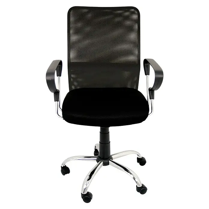 Silla de oficina Helena - Negro, Reposabrazos - Silla de oficina con respaldo y asiento de malla negra, estructura cromada y reposabrazos para confort y aspecto moderno.