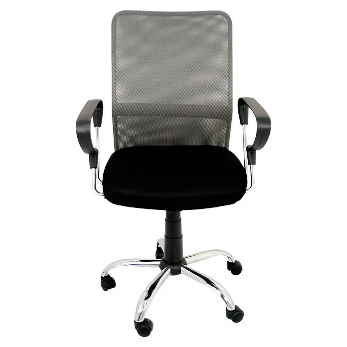 Silla de oficina Helena - Gris, Reposabrazos - Silla de oficina ergonómica con respaldo de malla y asiento acolchado negro, ideal para largas jornadas laborales.