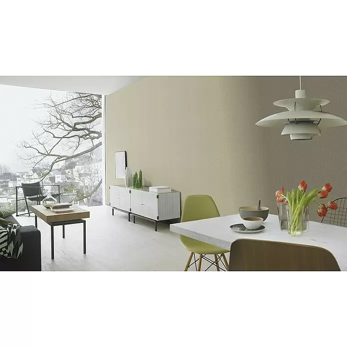 Rasch Berlin Vliestapete Muschel - Platin, Uni, 10,05 x 0,53 m - Stimmungsaufnahme