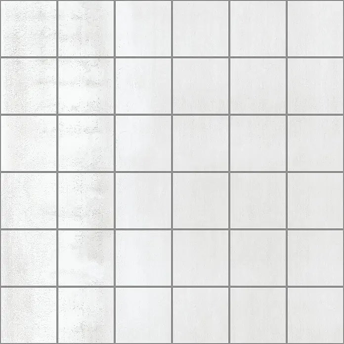 Oxyd Mosaikfliese - 30 x 30 cm, Weiß, Schimmernd - Fliesenmuster mit weißen quadratischen Fliesen, durch graue Fugenlinien getrennt. Ideal für moderne Wand- und Bodendesigns.