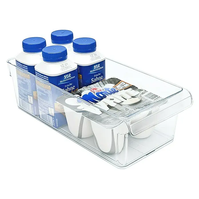 Rotho Aufbewahrungsbox Loft - L x B x H: 31 x 14 x 9 cm, Kunststoff, Transparent - Kühlschrank-Organizer mit Milchflaschen, Sahne und Desserts. Ideal für die Aufbewahrung im Kühlschrank.