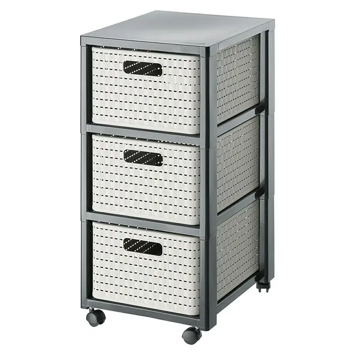 Rotho Rollenaufbewahrungsbox Country - L x B x H: 37,5 x 37,5 x 71,2 cm, Cappuccino - Grauer Rollcontainer mit drei weißen Schubladen. Praktischer Organizer für Büro oder Zuhause, bietet viel Stauraum auf kleinem Raum.