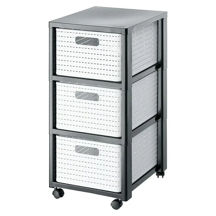 Rotho Rollenaufbewahrungsbox Country - L x B x H: 37,5 x 37,5 x 71,2 cm, Weiß - Rollcontainer mit drei weißen Schubladen und grauem Rahmen, ideal für Büro oder Zuhause. Praktische Aufbewahrungslösung.