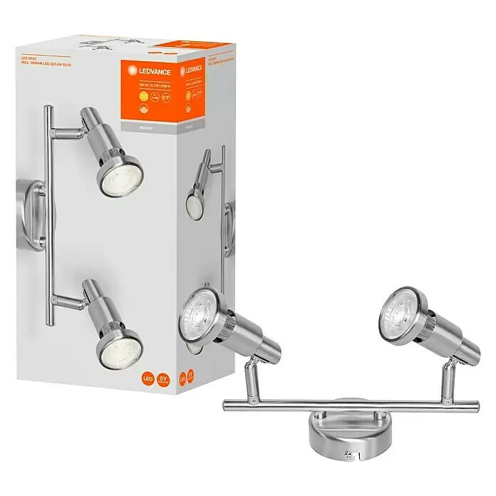 Osram LED-Deckenstrahler - 5,2 W, L x B x H: 275 x 80 x 146 mm, Nickel matt, Warmweiß, 2 Stk. - Diagonale Ansicht