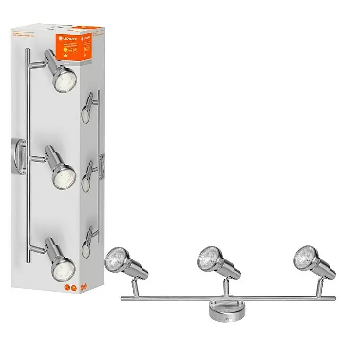 Osram LED-Deckenstrahler - 7,8 W, L x B x H: 465 x 80 x 146 mm, Nickel matt, Warmweiß, 3 Stk. - Diagonale Ansicht