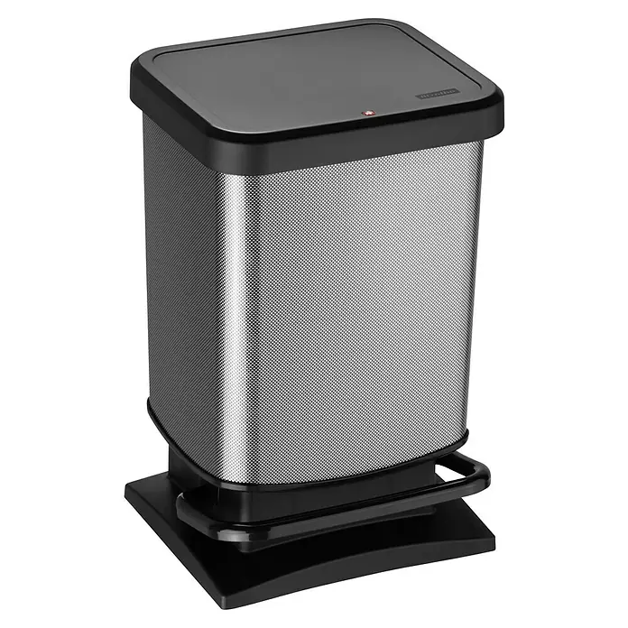 Rotho Treteimer Paso - 20 l, Kunststoff, Carbon Metall - Stilvoller, eckiger Abfalleimer mit Edelstahlgehäuse und schwarzem Deckel, ideal für ein modernes Badezimmer oder Büro.