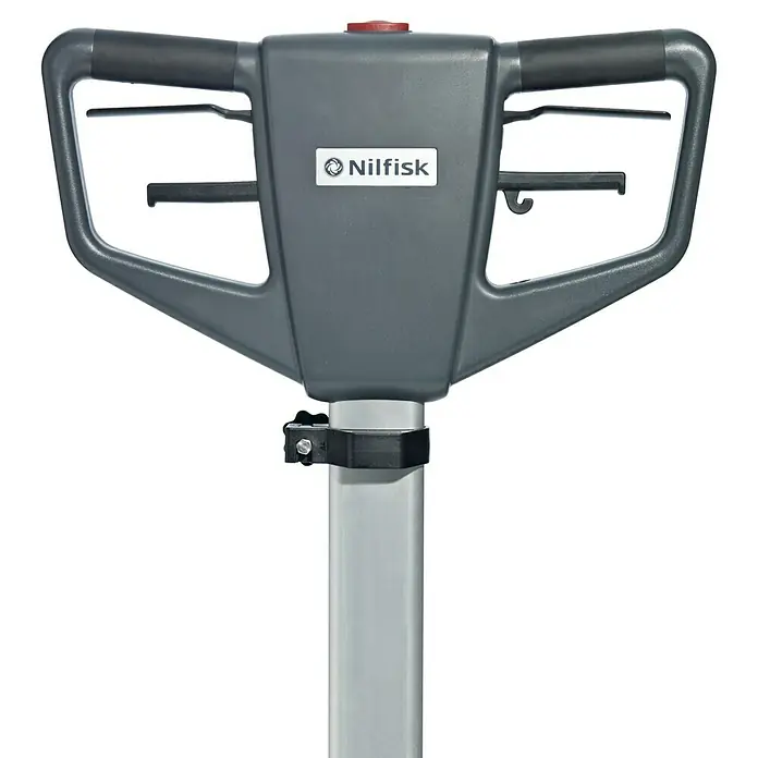 Nilfisk Poliermaschine FM400 D - 1.500 W - Nahaufnahme der Bedienelemente einer Nilfisk Reinigungsmaschine, mit Fokus auf Ergonomie und Benutzerfreundlichkeit.