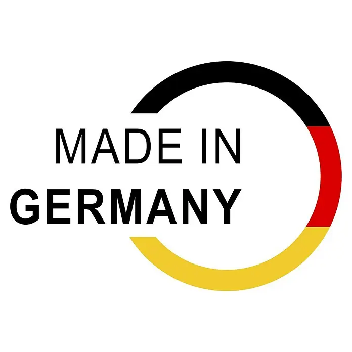 Schake Bauschubkarre Geselle - 85 l, Stahl - Gütesiegel "Made in Germany" mit den Farben der deutschen Flagge, schwarz, rot und gelb, für hochwertige Produkte.