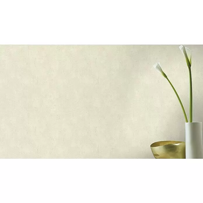 Rasch Vliestapete - Beige, Uni, 10,05 x 0,53 m, Spachtelstruktur - Stimmungsaufnahme