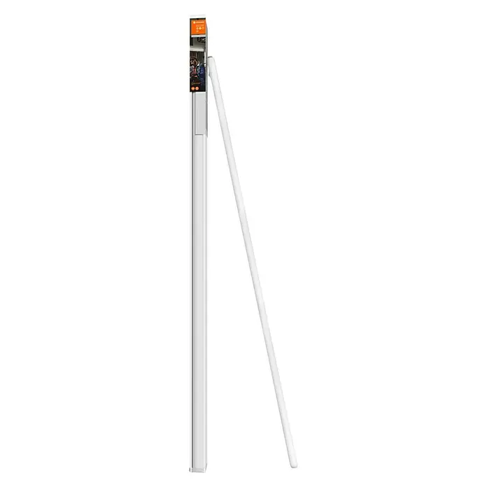 Ledvance LED-Lichtleiste Switch BattenL x B x H: 117,3 x 2,2 x 3 cm, Lichtfarbe: Warmweiß, 14 W - Abbildung einer LED-Leuchtstoffröhre mit Verpackung. Ideal für energieeffiziente Beleuchtungslösungen in verschiedenen Räumen.