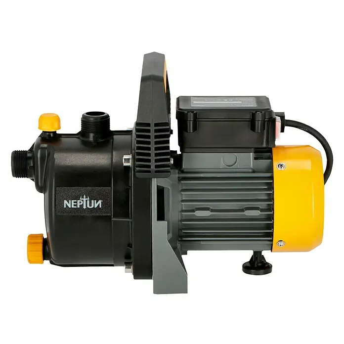 Neptun Gartenpumpe NGP-E 68 - 680 W, Max. Fördermenge: 3.800 l/h - Abbildung einer Neptun-Gartenpumpe mit gelben und schwarzen Elementen, ideal für die Bewässerung des Gartens.