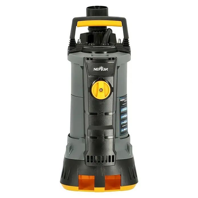 Neptun Schmutzwasserpumpe NSP-E 70 SENSOR - 700 W, Max. Fördermenge: 17.600 l/h, Eintauchtiefe: 5 m - Die NEPTUN Aquasensor Tauchpumpe in Grau und Schwarz mit gelben Akzenten ist eine zuverlässige Lösung für die Wasserentfernung.