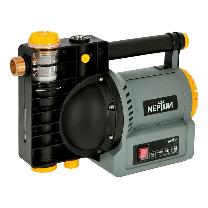 Neptun Gartenpumpe NGP-E 120 - 1.200 W, Max. Fördermenge: 4.600 l/h - Abbildung einer "NEPTUN" Gartenpumpe, die für ihre Effizienz und Leistungsfähigkeit bei der Gartenbewässerung bekannt ist.