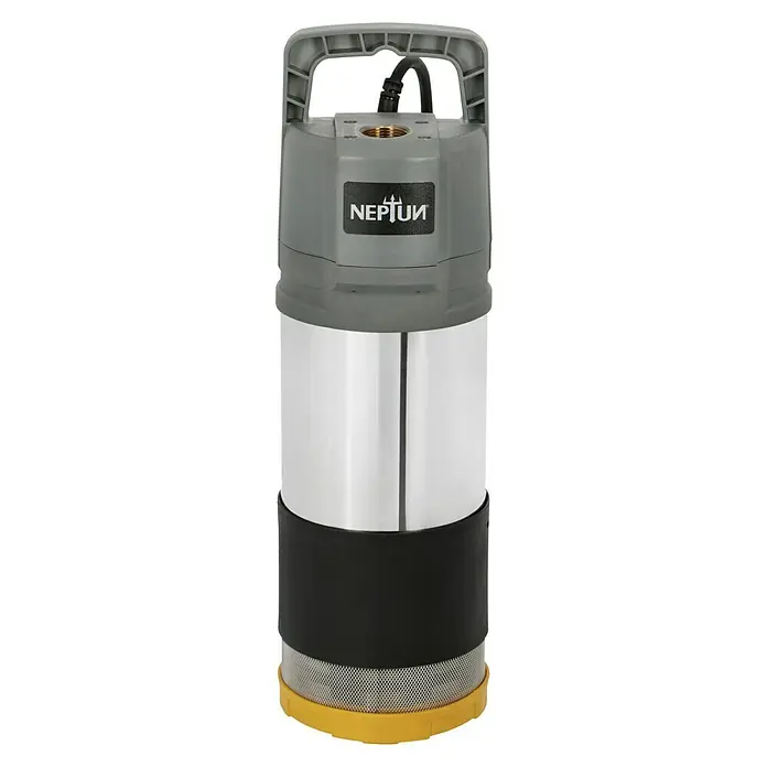 Neptun Drucktauchpumpe NTP-E 110 AUTOMATIC - 1.100 W, Max. Fördermenge: 6.000 l/h - Abgebildet ist eine Neptun Tauchpumpe, ideal für den Einsatz in Teichen oder zum Entwässern mit robustem Gehäuse und praktischem Tragegriff.