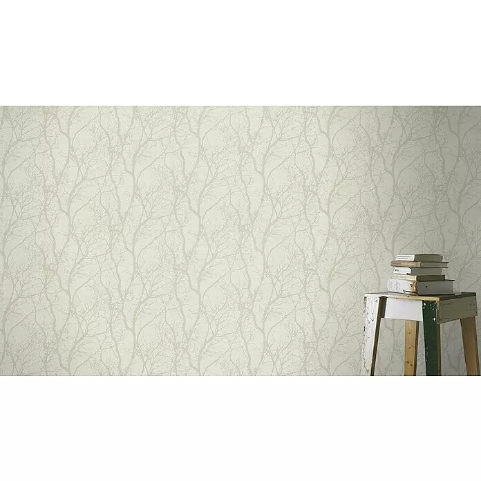 Rasch Tapetenwechsel Vliestapete Äste - Beige/Weiß, Floral, 10,05 x 0,53 m - Stimmungsaufnahme