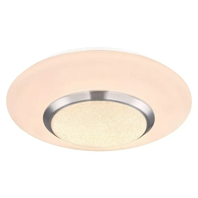 Globo Plafón LED redondo Candida - 18 W, Ø x Al: 34 mm x 8 cm, Blanco, Claro, Blanco cálido - Elegante lámpara de techo LED con pantalla blanca y detalle plateado para una iluminación elegante en cualquier habitación.