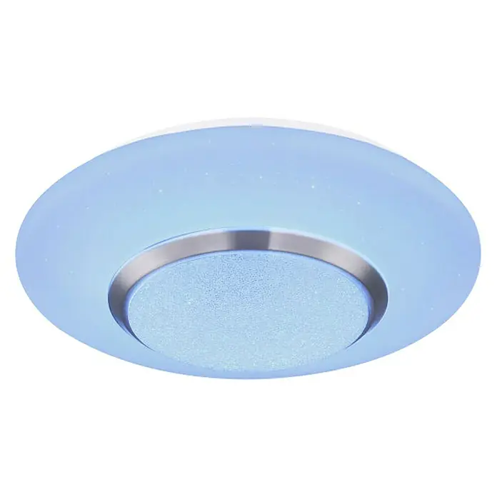Globo Plafón LED redondo Candida - 18 W, Ø x Al: 34 mm x 8 cm, Blanco, Claro, Blanco cálido - Moderna lámpara de techo LED con diseño circular y detalle plateado, que proporciona una iluminación brillante y uniforme.