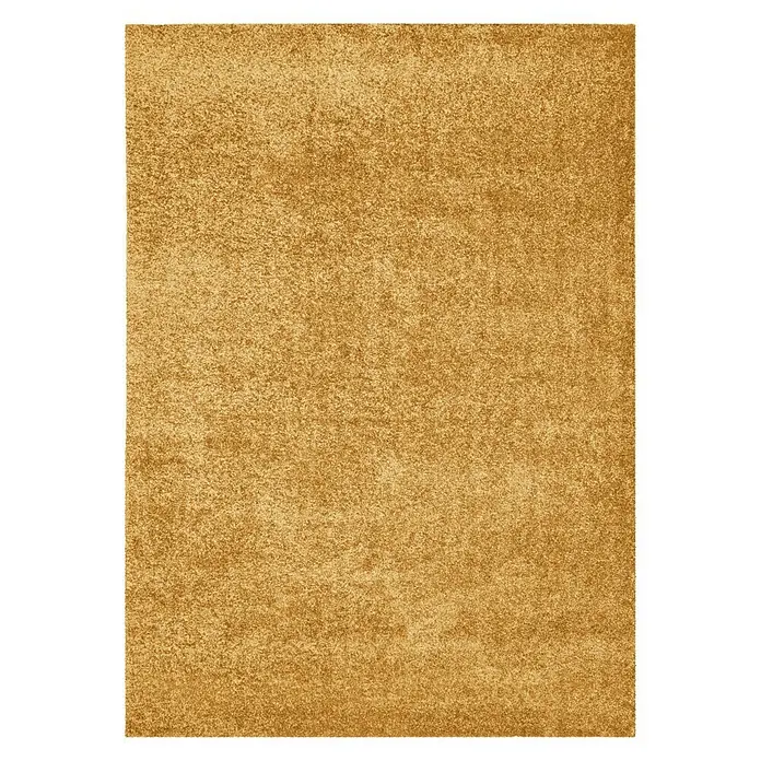 Alfombra de pelo corto Tender - Mostaza, 230 x 160 cm - Primer plano de una alfombra de color dorado con un pelo suave y lujoso, que aporta calidez y confort a cualquier estancia.