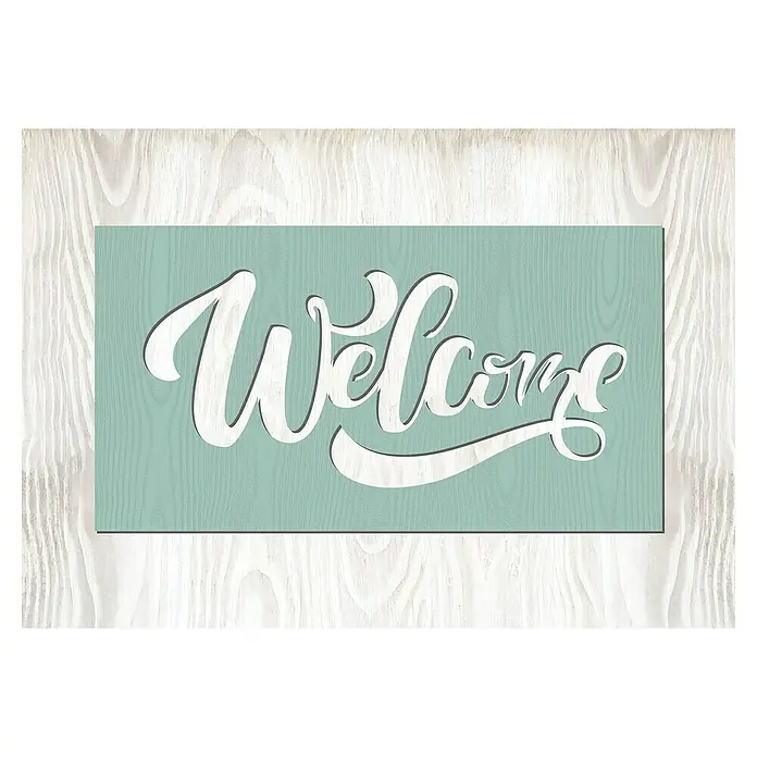 Armario de contadores Welcome - Home, 50 x 35 cm, Verde - Letrero de bienvenida decorativo de madera en verde menta suave, perfecto para entradas y espacios habitables.