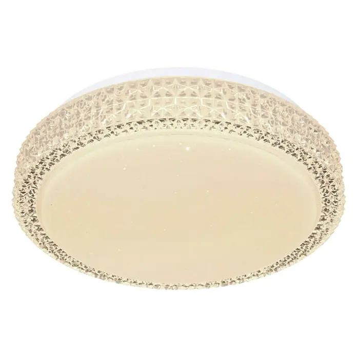 Globo LED-Deckenleuchte rund Ovi - 12 W, Ø x H: 260 mm x 8 cm, Opal, Warmweiß - Runde Deckenleuchte mit einem dekorativen Rand aus klarem Kristall, ideal für moderne Wohnräume.