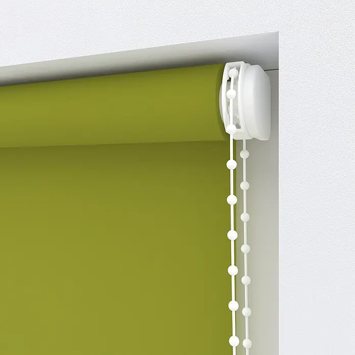 Expo Ambiente Rollo - B x H: 80 x 190 cm, Grün, Uni - Nahaufnahme einer grünen Rollo mit weißem Kettenzug. Der Fokus liegt auf der Funktionalität und dem Design des Rollos.
