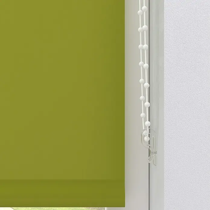 Expo Ambiente Rollo - B x H: 80 x 190 cm, Grün, Uni - Nahaufnahme einer grünen Rollo mit Kettenzug in einem Fenster.