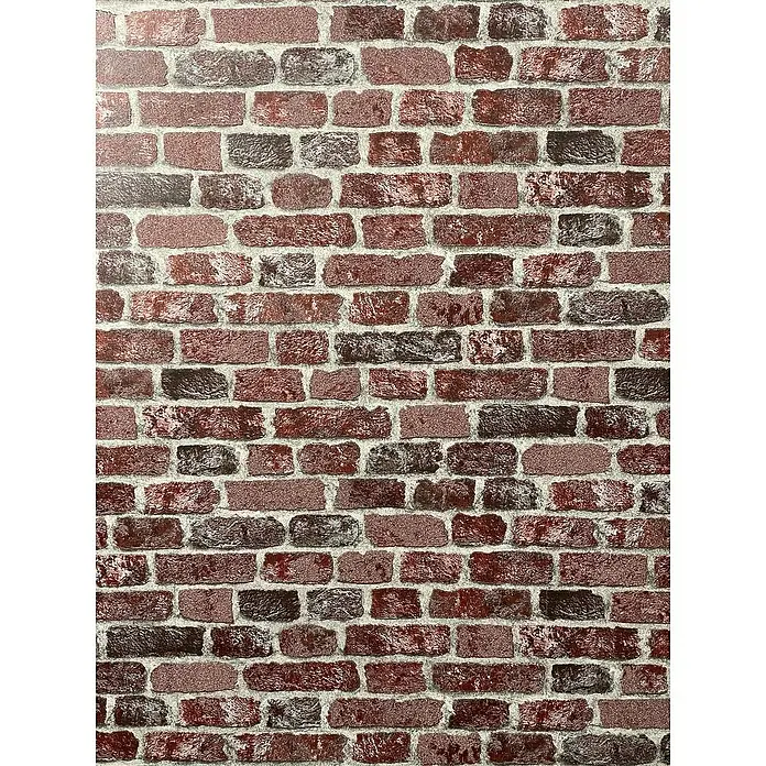 Marburg Sand & Stones Vliestapete Steinmauer II - Rot, Steinoptik, 10,05 x 0,53 m - Dieses Bild zeigt eine Wand mit roten Backsteinen und grauen Fugen, die eine robuste und rustikale Textur erzeugt.
