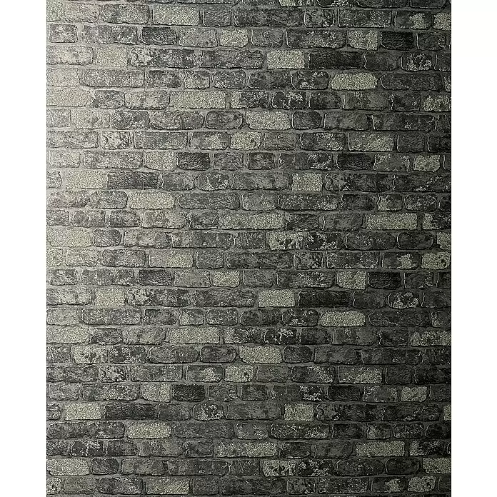 Marburg Sand & Stones Vliestapete Steinmauer I - Grau/Dunkelgrau, Steinoptik, 10,05 x 0,53 m - Dunkelgraue und schwarze Ziegelsteinwand-Textur mit glitzernden Details.