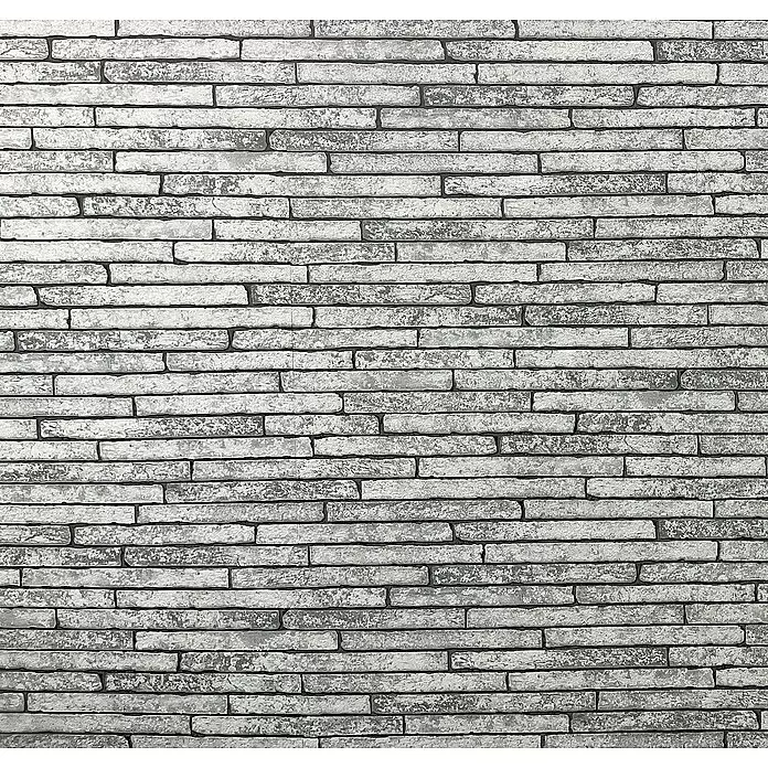 Marburg Sand & Stones Vliestapete Steinmauer I - Mittelgrau, Steinoptik, 10,05 x 0,53 m - Graue, horizontal geschichtete, rechteckige Steinmauer mit dunklen Fugen.